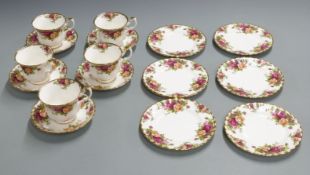 Five Royal Albert Old Country Roses trios and one additional cake plate