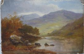 George Willis Pryce (1866-1949): Oil on board, Highland loch landscape, signed lower left, 15 x 23cm