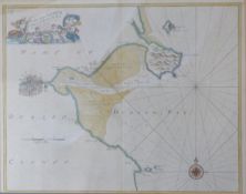Capt. Grenville Collins (1643-1694) hand coloured map or shipping chart of Dublin Bay, 46cm x 56cm