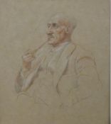 Olga Lehmann (1912-2001): Pencil and pastel drawing of a man smoking a pipe, 27cm x 23cm
