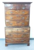 Georgian mahogany tallboy or chest on chest of two over six graduated drawers with cornice and brush