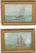 Pair of early 20thC maritime scenes with sailing boats, one signed E King, each 23 x 37cm, in gilt