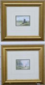 Digby Page, pair of watercolours of countryside scenes, both 7 x 10cm, gilt framed and glazed
