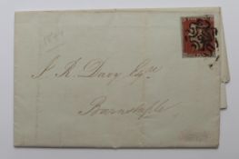 Great Britain 1841 1d red brown cancelled by Maltese cross No 9 in centre, a good cover postmarked