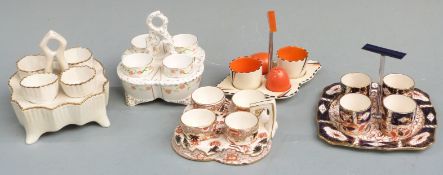 Five egg cruets including Art Deco, Burleigh Ware, Imari etc, tallest 12cm