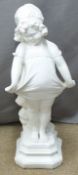 A plaster figure of a girl holding her dress, H59cm