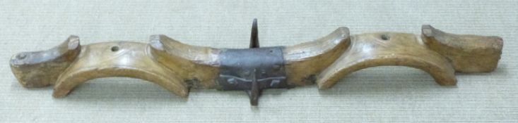 French wooden yoke with forged metal fitting, W125cm