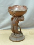 French figural carved oak jardinière / fruit bowl depicting a small boy shouldering a bowl, D61 x