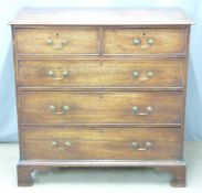 19thC mahogany chest of two over three graduated drawers raised on bracket feet, W113 x D53 x