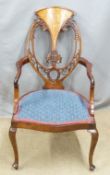 Edwardian inlaid upholstered armchair