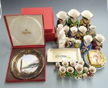 A large collection of Toby jugs including Devonmoor, Kelsboro, Royal Doulton tiny jug, five cased