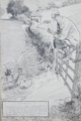 Frank Patterson (English 1871-1952): Cycling related pen and ink drawing 'Meditation' with caption