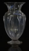 Stuart or Powell Art Nouveau style clear glass vase with applied decoration, 34cm tall