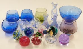 Nineteen Caithness glass paperweights, vases, atomiser etc, largest 18.5cm tall