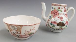 A 19thC Chinese famille rose wine jug (8.5cm tall) and tea bowl