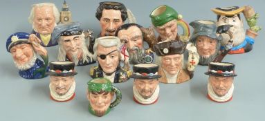 Fourteen Royal Doulton character jugs including Elf, Desperate Dan, Leprechaun, Nelson etc