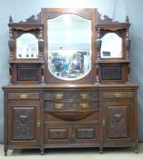 Edwardian bow fronted walnut mirror back sideboard, W195 x D55 x H225cm