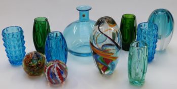 Eleven pieces of Scandinavian and similar studio glass including twist paperweights and vase etc,