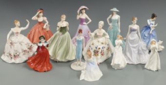A collection of Royal Doulton, Royal Worcester, Coalport and other figurines including Diana