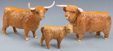Beswick Highland bull, cow and calf