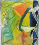 Melody Reynolds (contemporary British) abstract acrylic 'Africa' figure carrying bowl, signed and