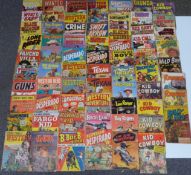 Sixty-five vintage cowboy and Western comics including Kid Cowboy, Billy The Kid, Rangers, John
