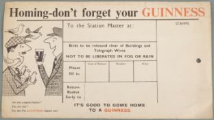 'Homing - don't forget your Guinness' pigeon racing/fancier novelty luggage label, 12.5 x 22.5cm