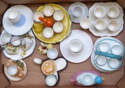 Collection of egg cruets including one kitsch example with figural duck handle, Royal Worcester