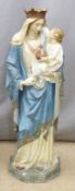 19thC carved stone statue of Mary and Jesus, H97cm. The vendor's father was involved in the