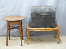 An oak circular table and glazed bergère coffee table, tallest 73cm
