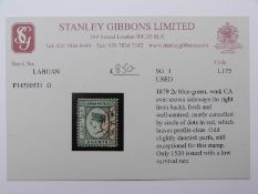 Labuan 1879, 2c blue green, used, SG1