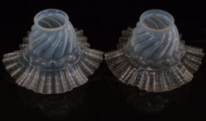 A pair of French opaline glass lamp shades with frilled rims, 17cm in diameter