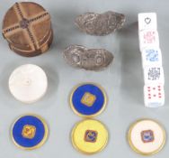 Various playing card game counters and accessories including mother of pearl set of counters,