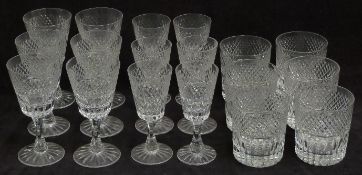 A suite of Royal Brierley cut glass drinking glasses comprising six white wine glasses, six sherry