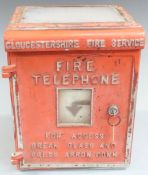 Gloucestershire Fire Service emergency 'Fire Telephone' glazed alloy cabinet with key, lettering