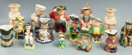 Fifteen Toby character jugs including Tony Wood, Roy Kirkham, Bells Whisky advertising town crier