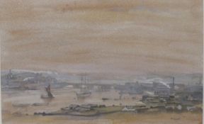 Sir Walter Westley Russell (1867-1949) watercolour 'Rochester Bridge', maritime scene with boats
