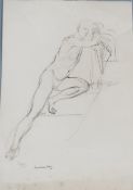 Dennis William Dring (1904-1990): Pencil sketch of lounging male, signed to lower edge, 38 x 27cm