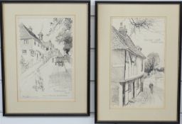 Frank Patterson (British 1871-1952): Pen and ink cycling related drawings 'Staplehurst, Kent' and '