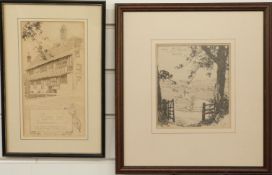 Frank Patterson (British 1871-1952): Two pen and ink cycling related drawings, 'The Lamb Inn,