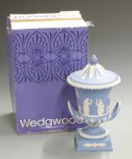 Wedgwood Jasperware Campana shaped urn in box, H30cm