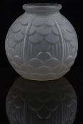 French Art Deco satin frosted glass vase with relief moulded decoration, 15cm tall