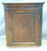 19thC inlaid oak hanging corner cupboard