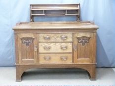 Art Nouveau oak sideboard with three drawers and two cupboards, W153 x D61 x H140cm