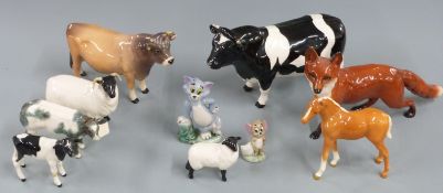 Beswick sheep, Friesian and Jersey cattle, Border Fine Arts Belgian Blue calf, Wade Tom and Jerry,