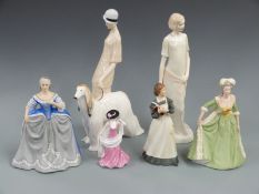 Two Royal Doulton figures from the Reflection series, Promenade and Enigma, together with Coalport