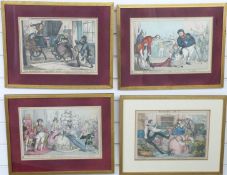 William Heath (1795-1840): Four framed 19thC hand-coloured satirical engravings. Subjects include '