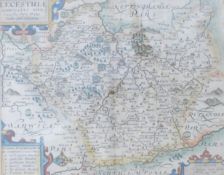 Christopher Saxton (1540-1610, England) and William Kip, 17thC map of Leicestershire, 'lecestriae