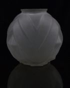 Art Deco style frosted glass vase with geometric relief decoration, 20cm tall