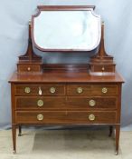 Edwardian inlaid mahogany dressing chest, W115 x D60 x H153cm
